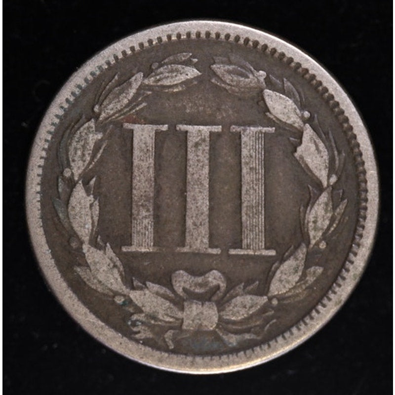 1865 Three Cent Nickel Civil War Era US Coin Strong Detail