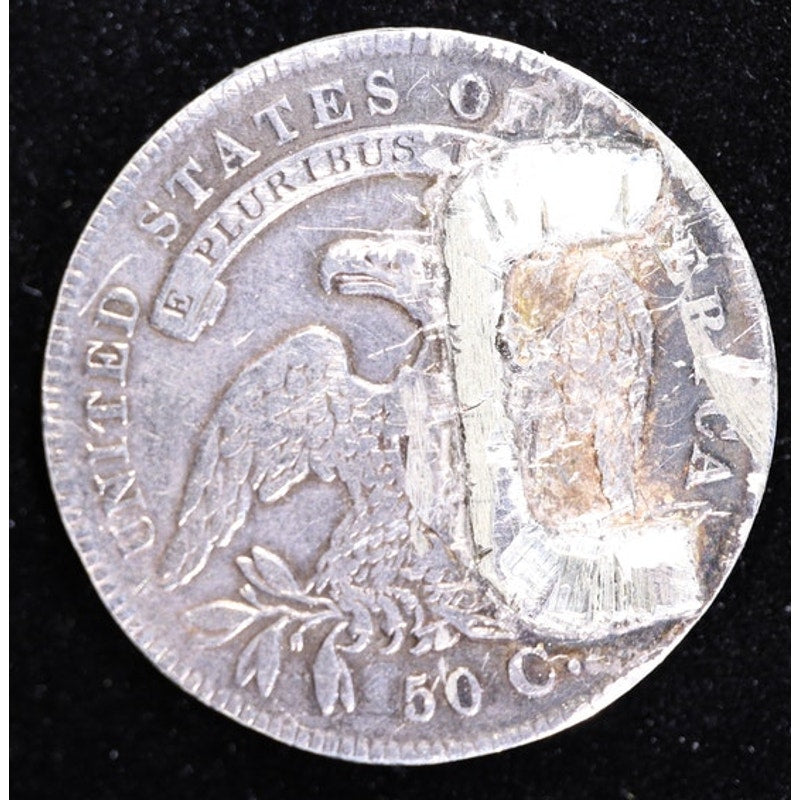 1836 Capped Bust Half Dollar Ex Belt Buckle Damaged Early Silver Coin