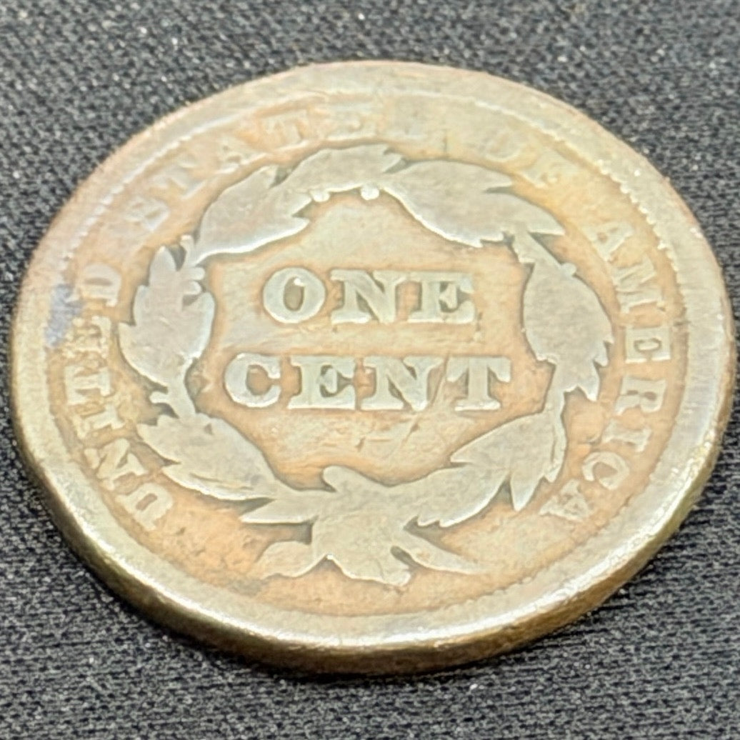 1843 Braided Hair Large Cent reverse close detail