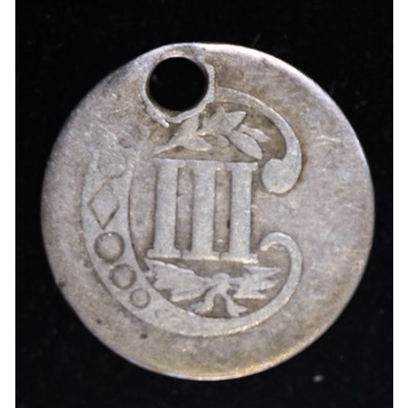 Holed Silver Three Cent Trime Date Unknown US Coin