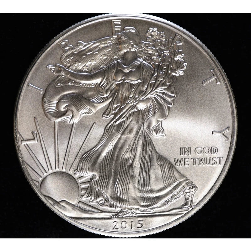 Obverse of a 2015 American Silver Eagle one-ounce .999 fine silver bullion coin from Bourbon Bullion & Coins inventory