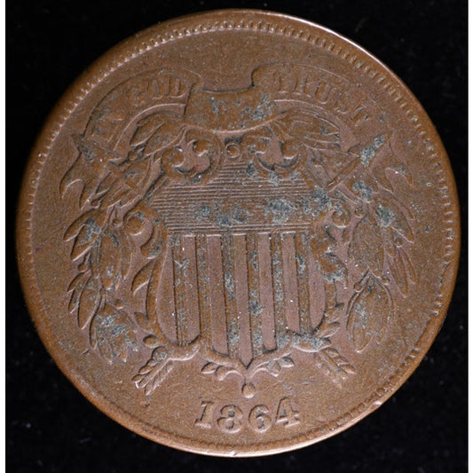 1864 Two Cent Piece First Year Issue Civil War Era US Coin