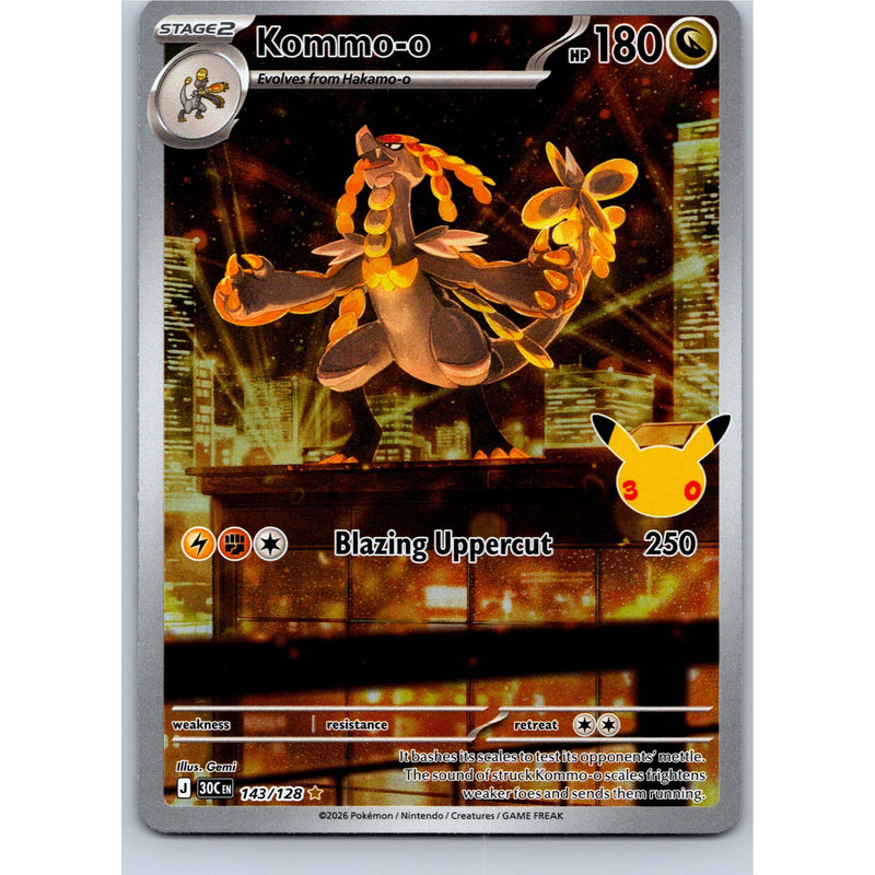 Pokemon Kommo-o 143/128 Illustration Rare 30th Celebration Holo English NM