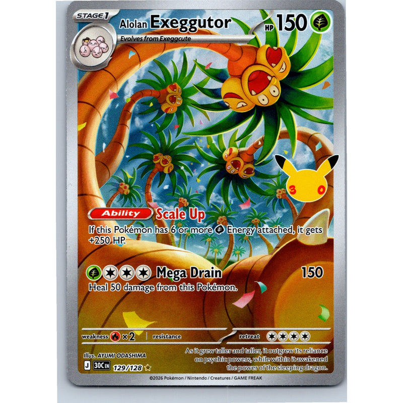 Pokemon Alolan Exeggutor 129/128 Illustration Rare 30th Celebration Holo NM