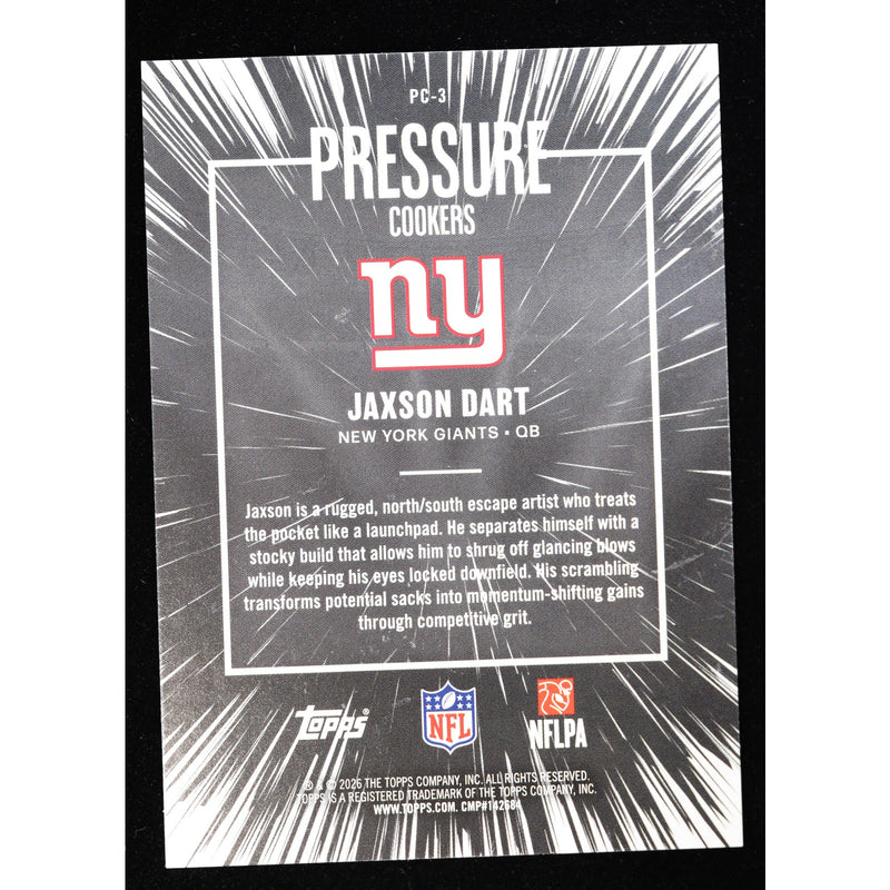 2026 Topps Flagship Jaxson Dart Pressure Cookers Pink Crackle Foil PC-3 — Near Mint
