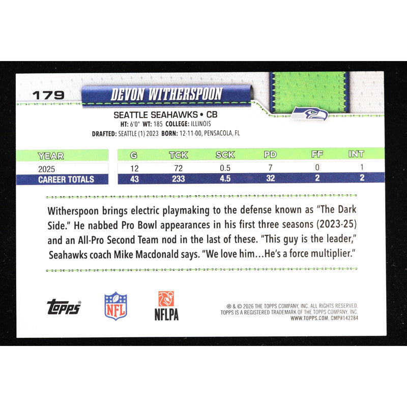 2026 Topps Flagship Devon Witherspoon #179 Rainbow Foil — Near Mint