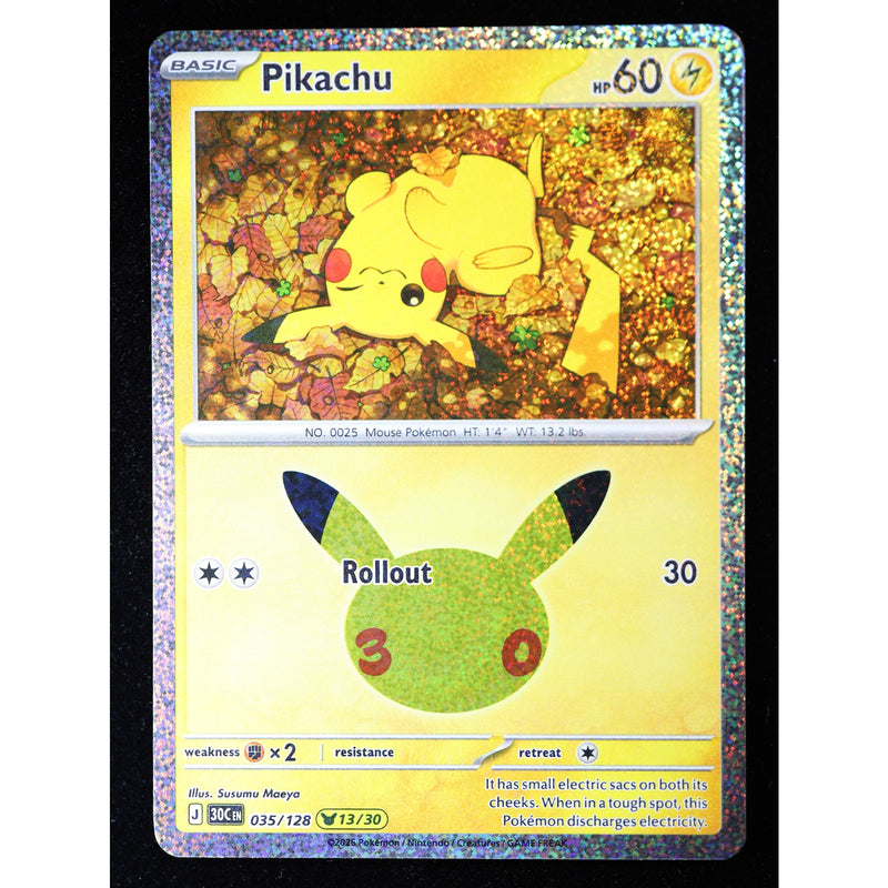 Pokemon Pikachu 035/128 13/30 30th Celebration Holo English NM