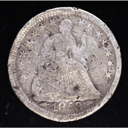 1853 Arrows Seated Liberty Half Dime 90 Percent Silver Coin Obverse