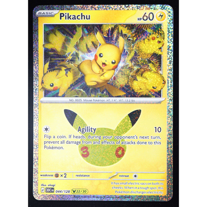 Pokemon Pikachu 044/128 22/30 30th Celebration Holo English NM