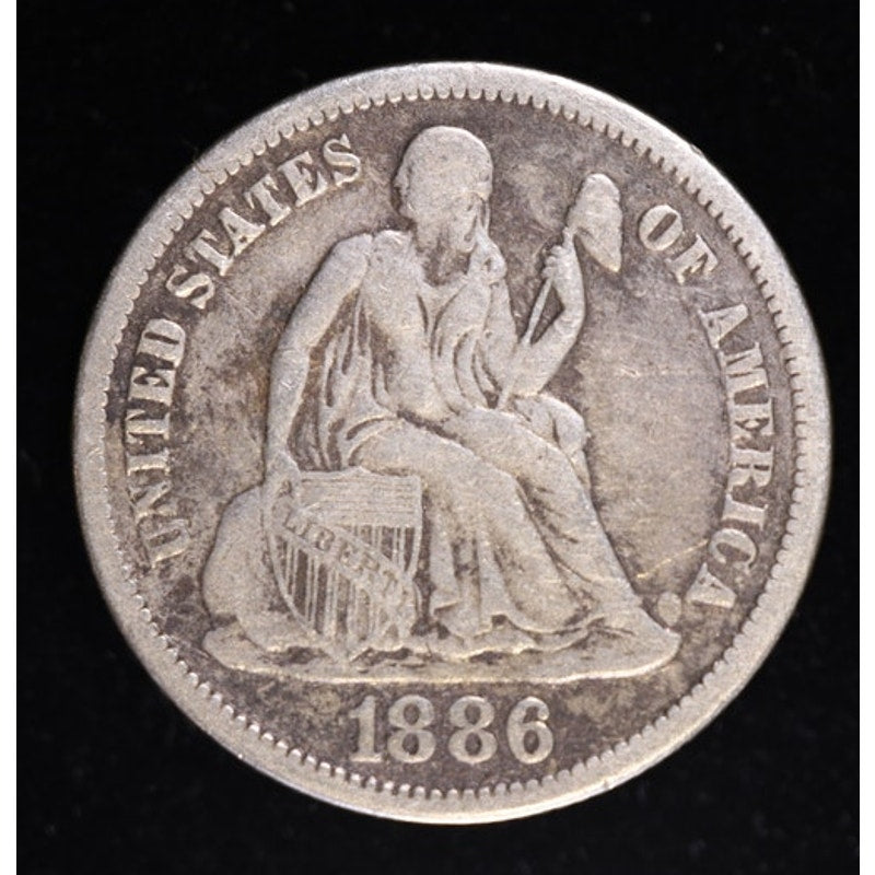 1886 Seated Liberty Dime 90 Percent Silver Coin Obverse