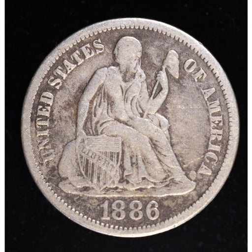 1886 Seated Liberty Dime 90 Percent Silver Coin Obverse