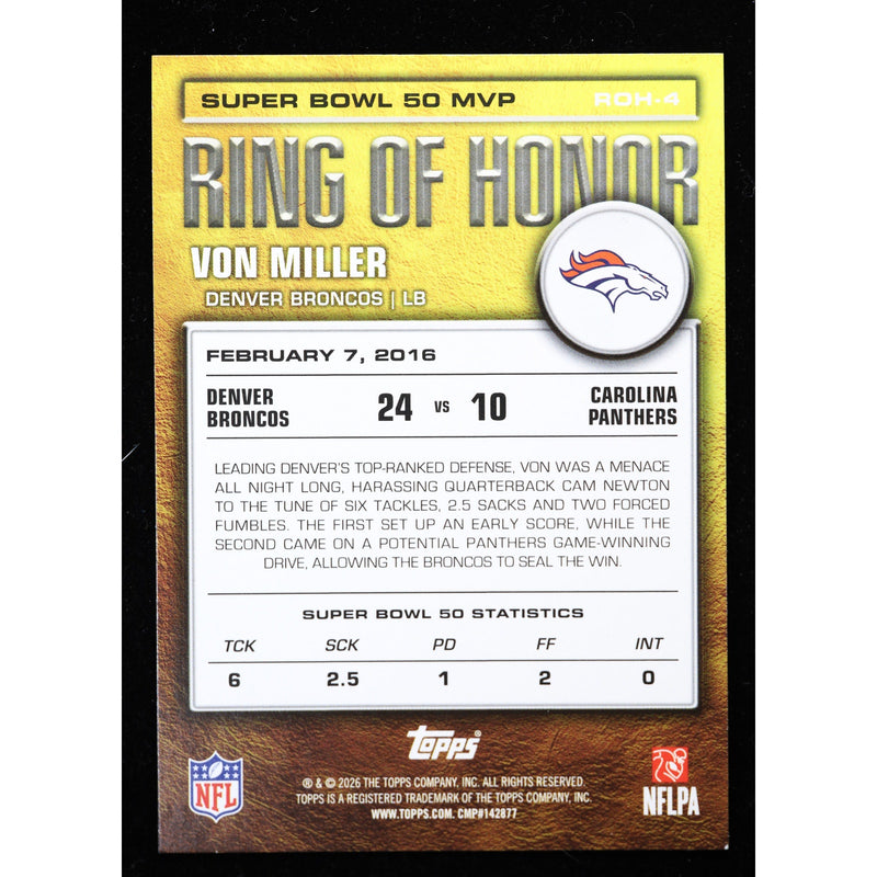 2026 Topps Flagship Von Miller Ring of Honor ROH-4 Broncos Football back