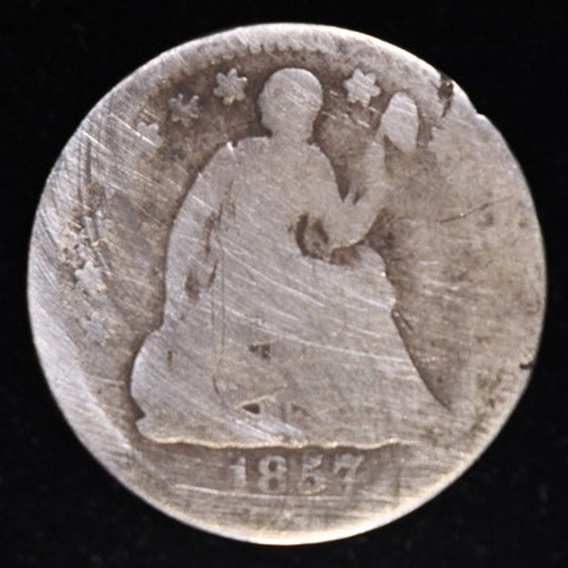 1857 Seated Liberty Half Dime 90 Percent Silver Coin Obverse