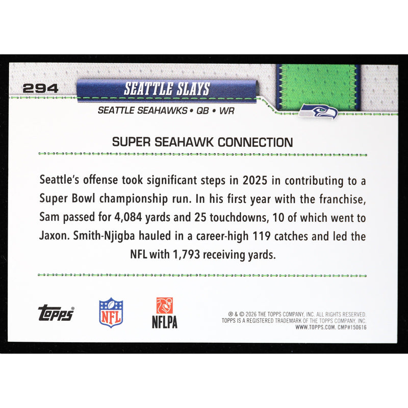2026 Topps Flagship Seattle Slays #294 Holo Foil Seahawks Football back