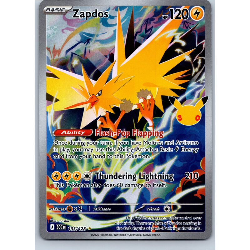 Pokemon Zapdos 133/128 Illustration Rare 30th Celebration Holo English NM