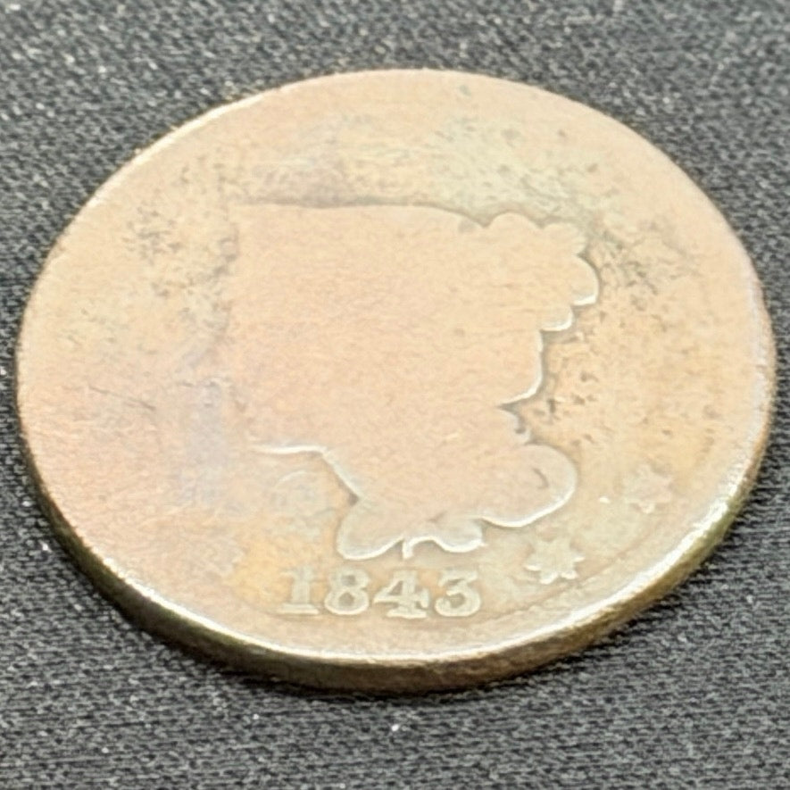 1843 Braided Hair Large Cent obverse close detail