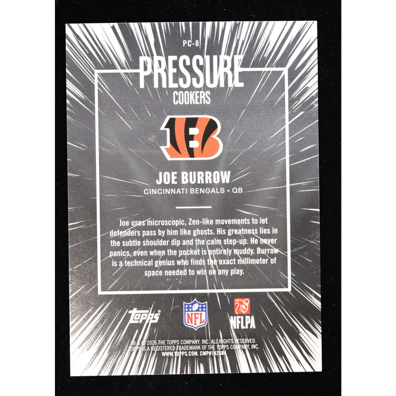2026 Topps Flagship Joe Burrow Pressure Cookers Pink Crackle Foil PC-8 — Near Mint