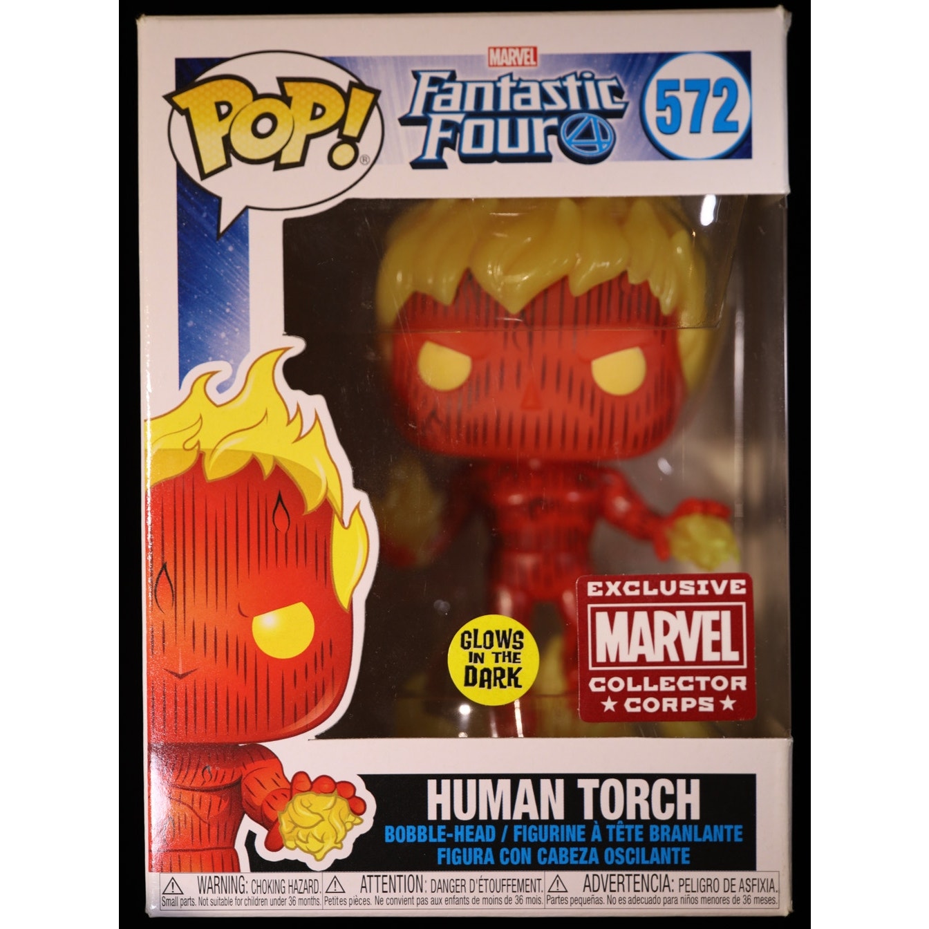 Funko Pop Human Torch #572 Glow In The Dark Marvel Collector Corps Exclusive