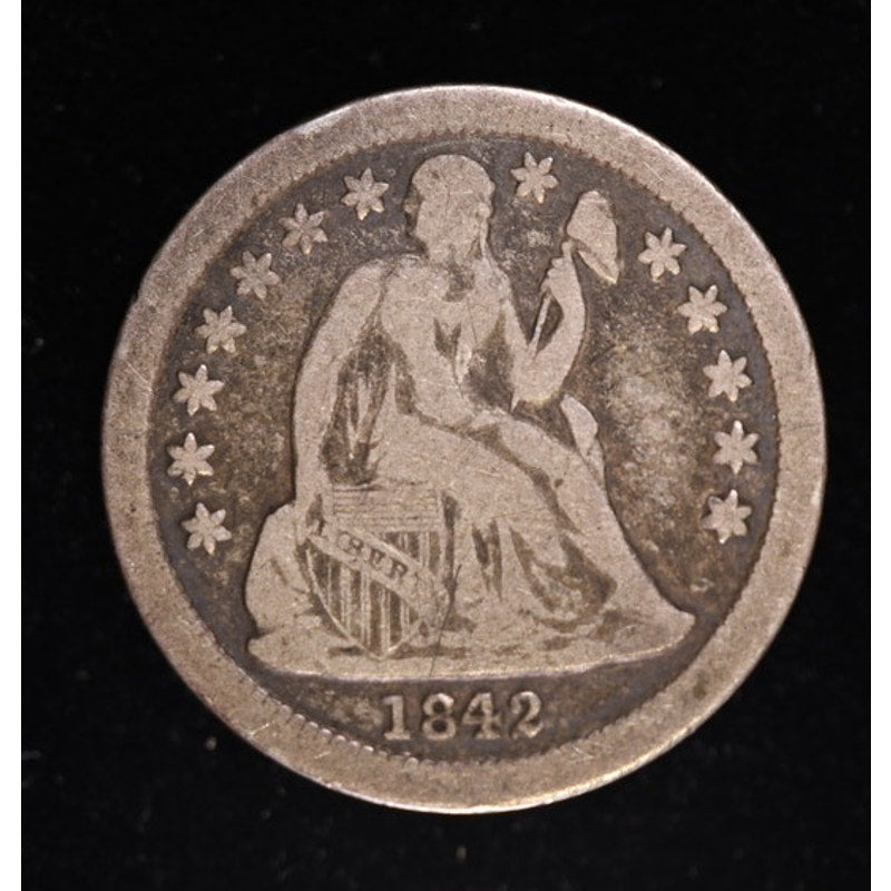 1842 Seated Liberty Dime Better Date Silver Coin Obverse