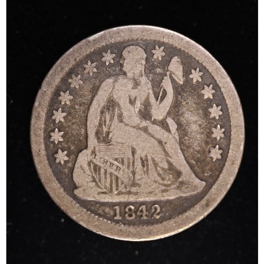 1842 Seated Liberty Dime Better Date Silver Coin Obverse