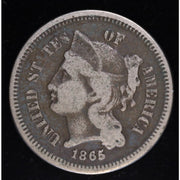1865 Three Cent Nickel Civil War Era US Coin Strong Detail Obverse