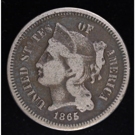 1865 Three Cent Nickel Civil War Era US Coin Strong Detail Obverse