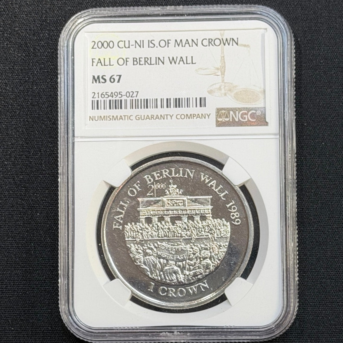 2000 Isle of Man Berlin Wall commemorative crown graded NGC MS67 copper nickel world coin obverse
