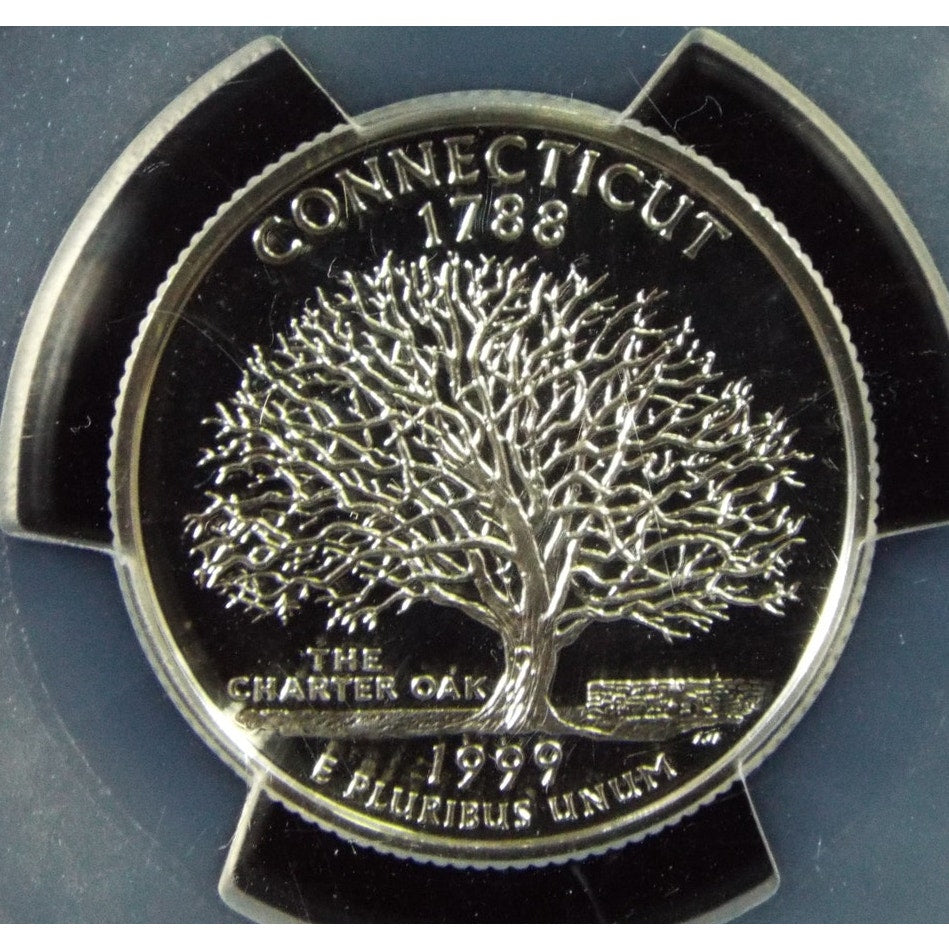 1999-S Connecticut Silver State Quarter deep cameo proof detail