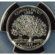1999-S Connecticut Silver State Quarter deep cameo proof detail