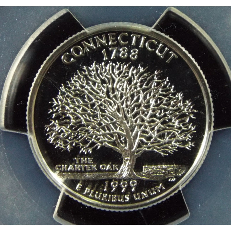1999-S Connecticut Silver State Quarter deep cameo proof detail