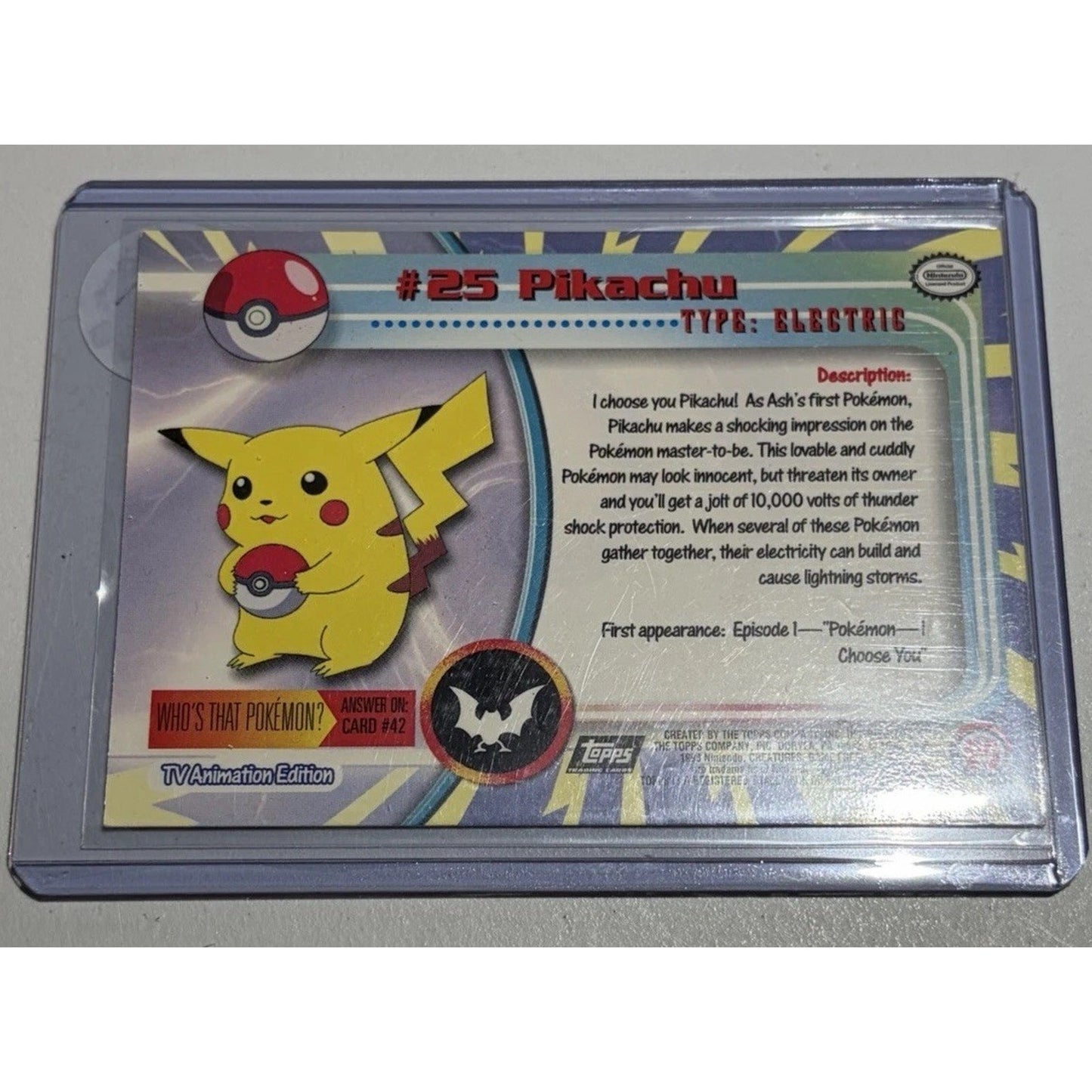1999 Pokemon Topps Pikachu anime card detail