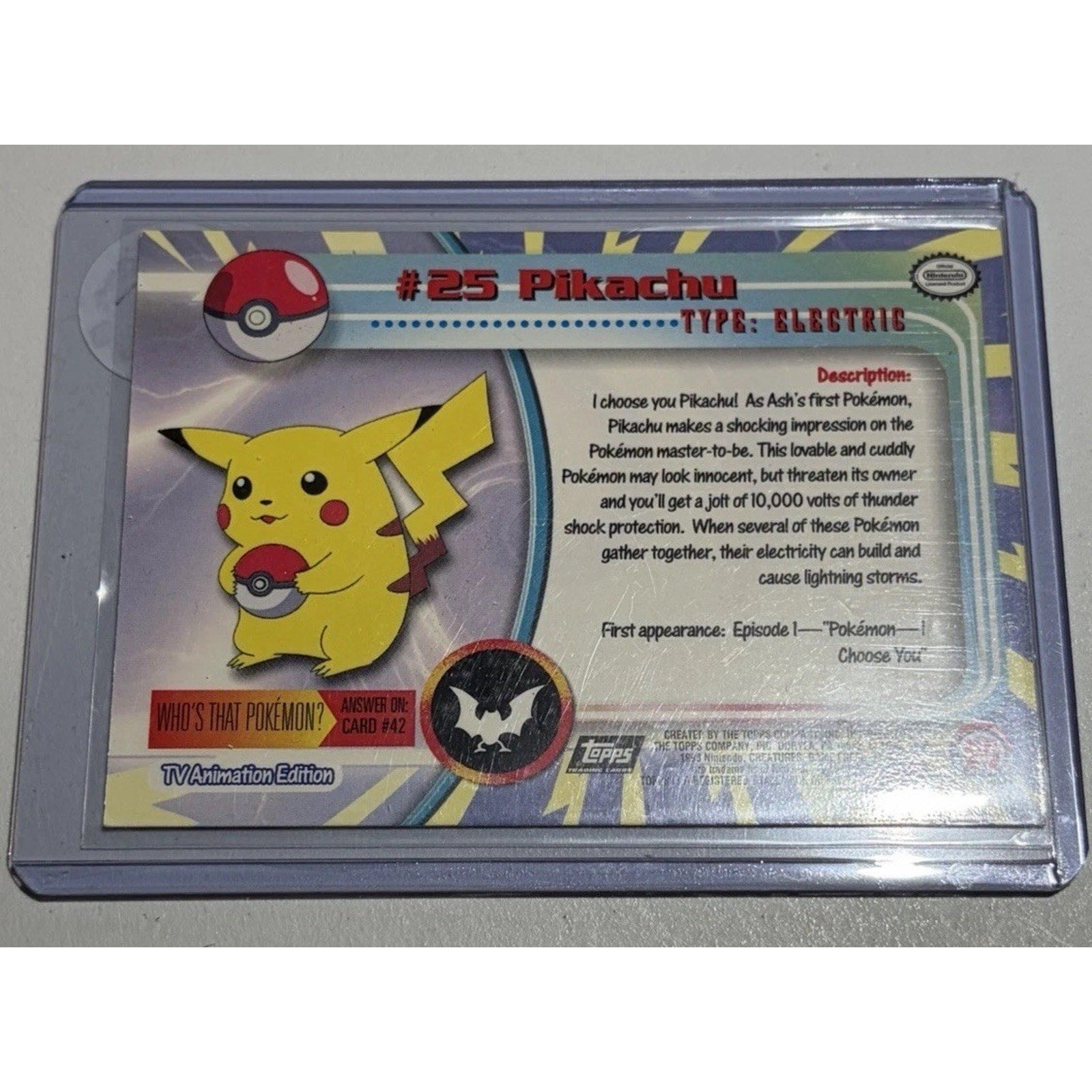 1999 Pokemon Topps Pikachu anime card detail