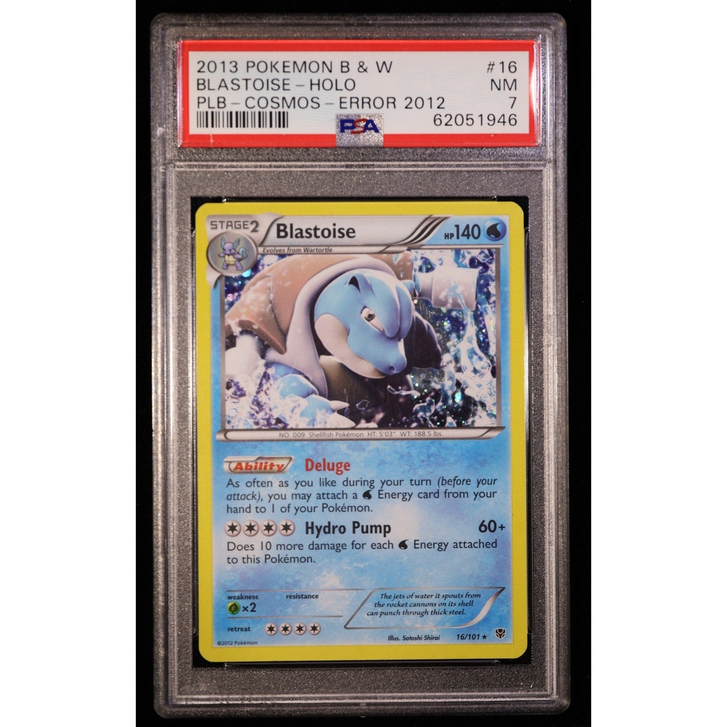 Pokemon Blastoise Holo Cosmos Error 2012 Plasma Blast 16/101 PSA 7