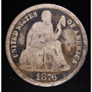 1876 CC Seated Liberty Dime Carson City Silver Coin Obverse