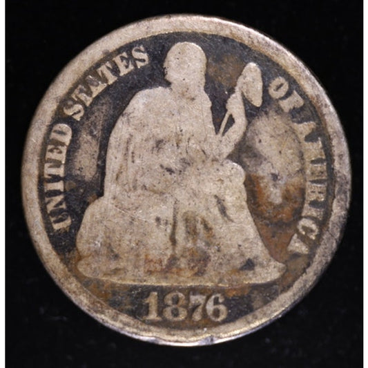 1876 CC Seated Liberty Dime Carson City Silver Coin Obverse