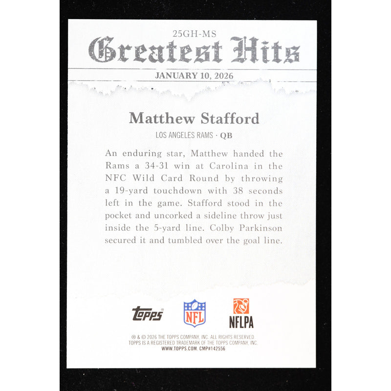 2026 Topps Flagship Matthew Stafford Greatest Hits 25GH-MS — Near Mint