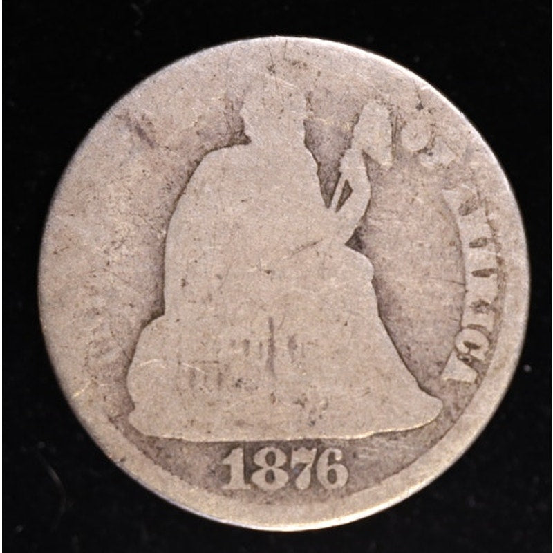 1876 Seated Liberty Dime 90 Percent Silver Coin Obverse