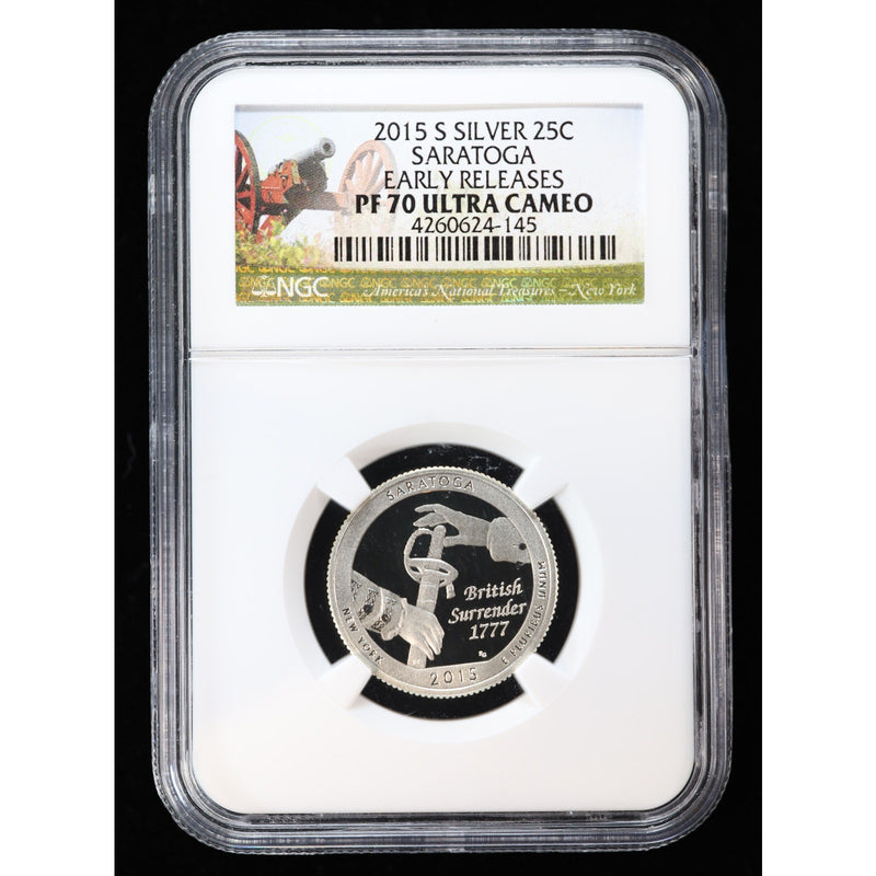 2015-S Silver Saratoga Quarter NGC PF70 Ultra Cameo Early Releases