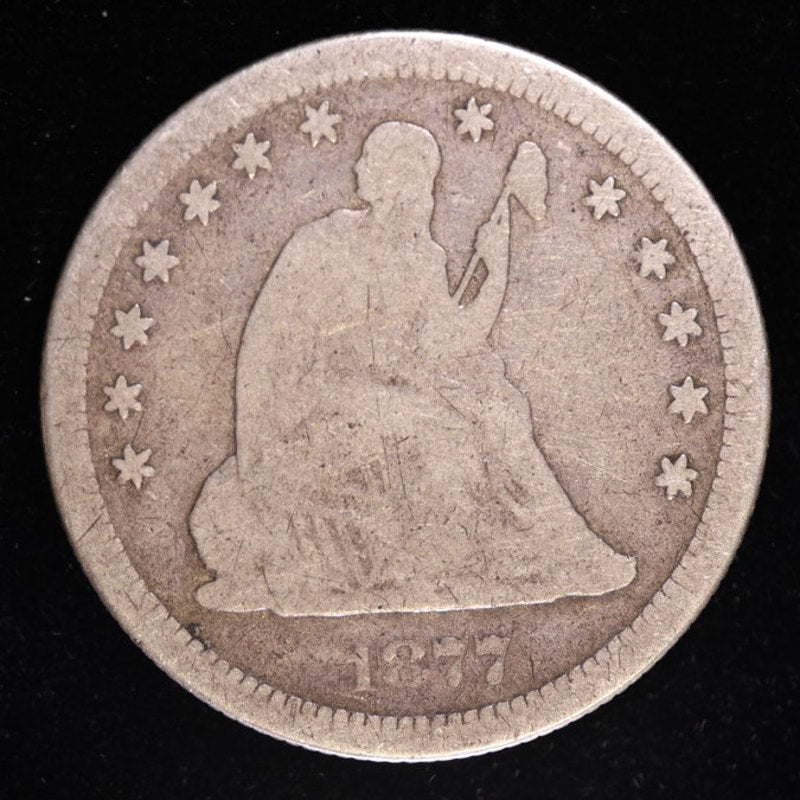 1877 Seated Liberty Quarter 90 Percent Silver Coin Obverse