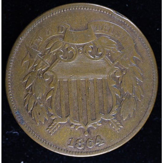 1864 Two Cent Piece Large Motto Civil War Era Coin VG Details