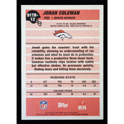 2026 Topps Flagship Jonah Coleman RC 1991 Topps 91TR-12 Football back