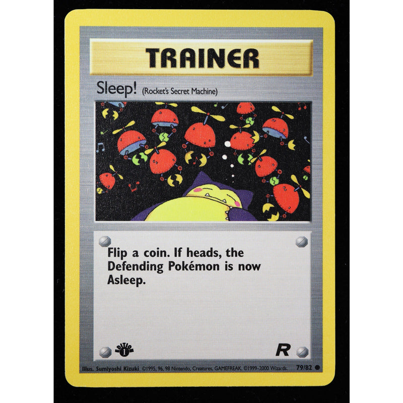 Pokemon Sleep! 79/82 1st Edition Team Rocket Trainer WOTC NM Vintage front