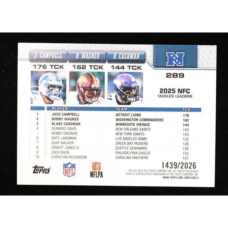 2026 Topps Flagship NFC Tackles Leaders #289 Gold 1439/2026 — Near Mint