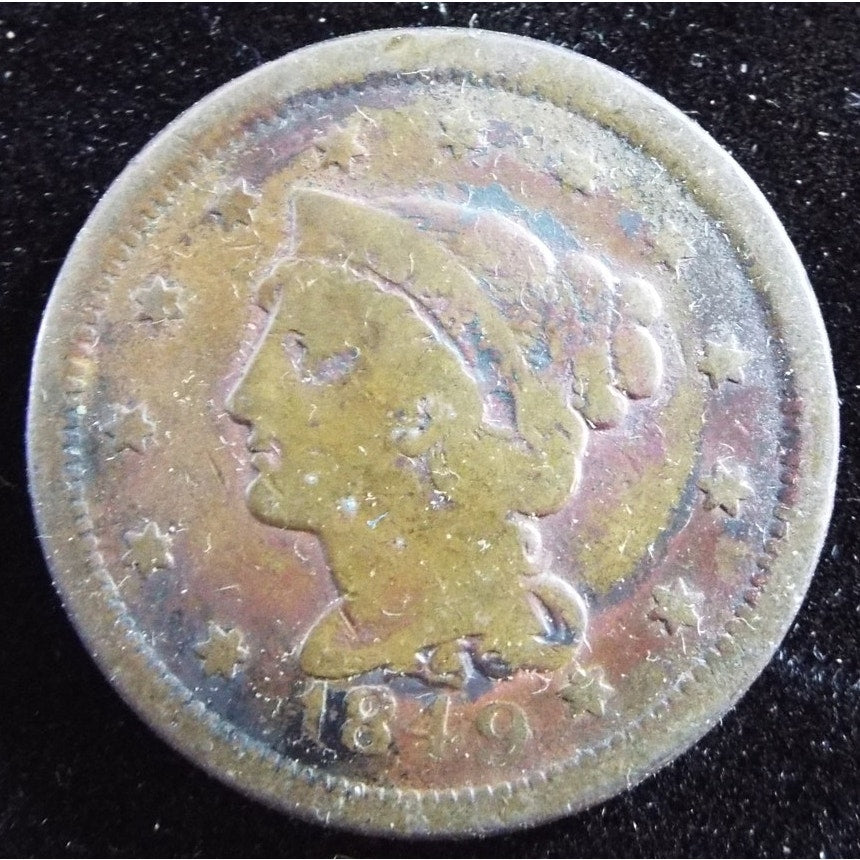 1849 Braided Hair Large Cent obverse early U.S. copper coin