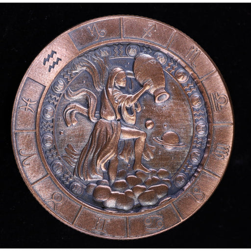 Monarch Precious Metals 1 oz .999 Fine Copper Zodiac Round | Aquarius Obverse