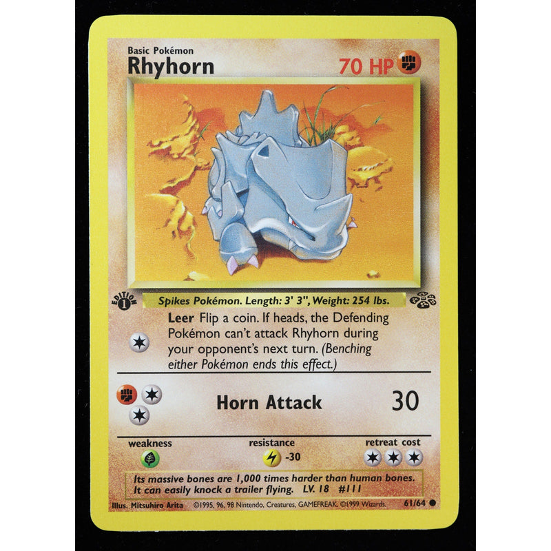 Pokémon Rhyhorn 61/64 1st Edition Jungle WOTC 1999 Near Mint front