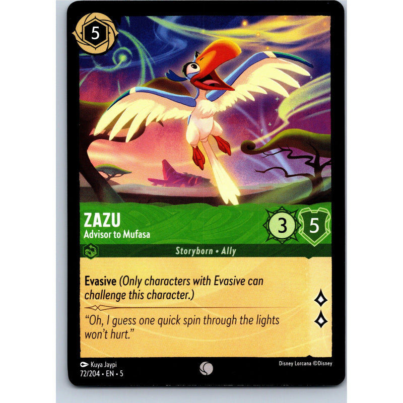 Disney Lorcana Zazu - Advisor to Mufasa 72/204 SS Common Nonfoil NM