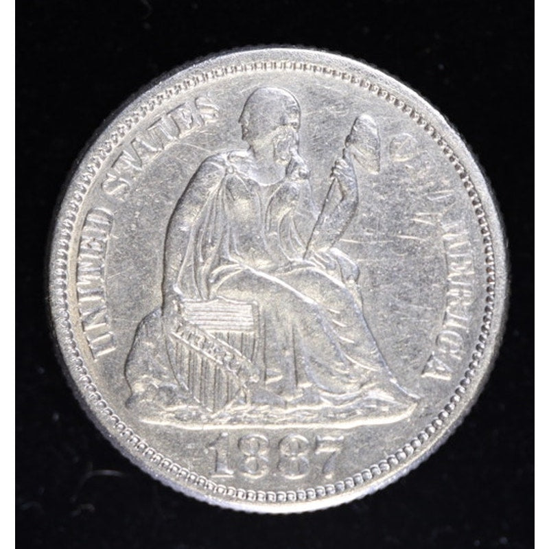 1887 Seated Liberty Dime 90 Percent Silver Coin Obverse