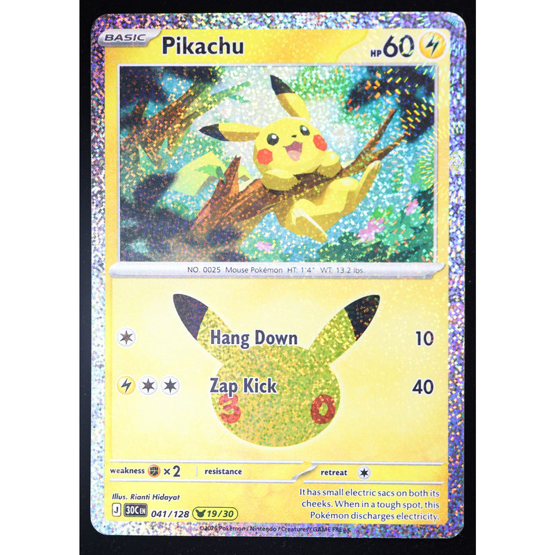 Pokemon Pikachu 041/128 19/30 30th Celebration Holo English NM
