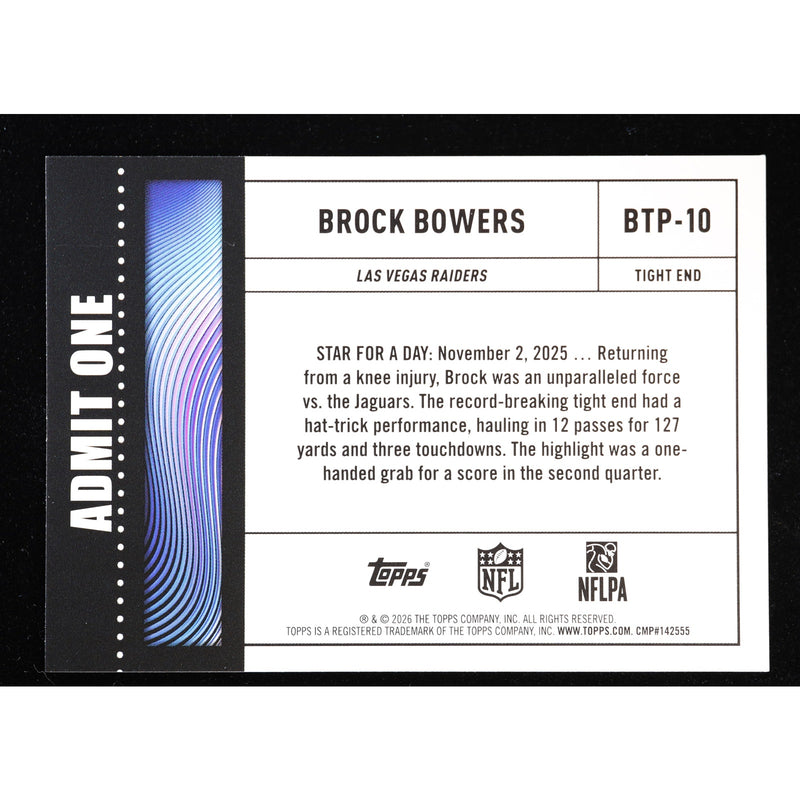 2026 Topps Flagship Brock Bowers Big Ticket Player BTP-10 — Near Mint